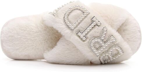 White Bride Slippers for Wedding Day Bridesmaid Slippers Mother of the Bride Gifts for Bridal and Bachelorette Party(Size 7-8) in Saudi Arabia