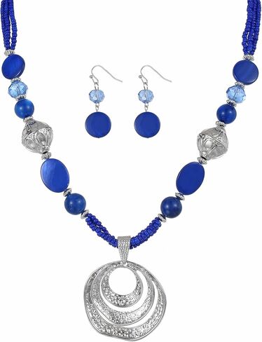 Jules D. مجموعة قلادة وأقراط متعددة دائرية الشكل مكونة من قلادة وأقراط من الخرز الملون وقلادات عصرية ومجوهرات مقلدة in Kuwait