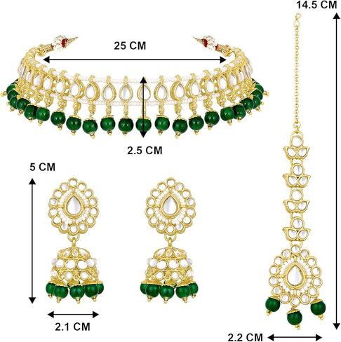 Aheli Kundan Studded Choker Necklace Jhumki Earring & Maang Tikka Ethnic Fashion Bharatanatyam jewellery set Gift for Women in Saudi Arabia