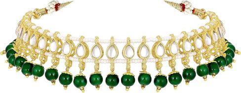 Aheli Kundan Studded Choker Necklace Jhumki Earring & Maang Tikka Ethnic Fashion Bharatanatyam jewellery set Gift for Women in Saudi Arabia