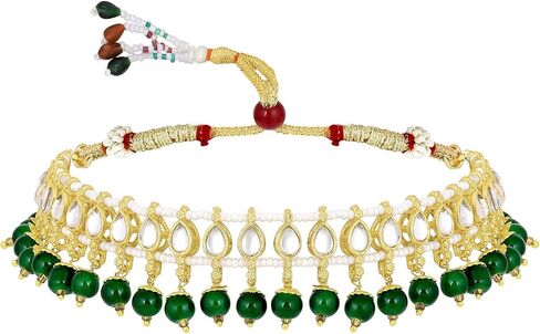 Aheli Kundan Studded Choker Necklace Jhumki Earring & Maang Tikka Ethnic Fashion Bharatanatyam jewellery set Gift for Women in Saudi Arabia