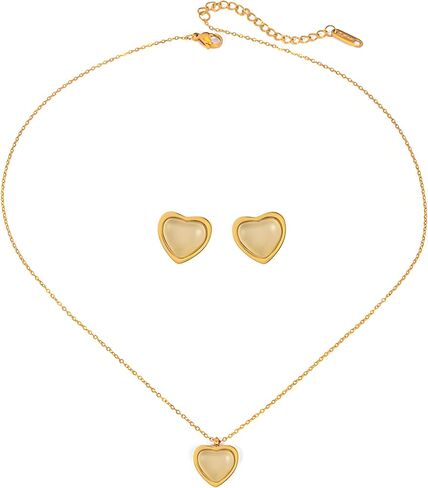 Dreuyet Carnelian Heart Earrings Necklace Set for Women Cute Love Red Crystal Carnelian Heart Stud Earrings Moonstone Pendant Birthday Anniversary Valentines Wedding Jewelry Gifts in Saudi Arabia