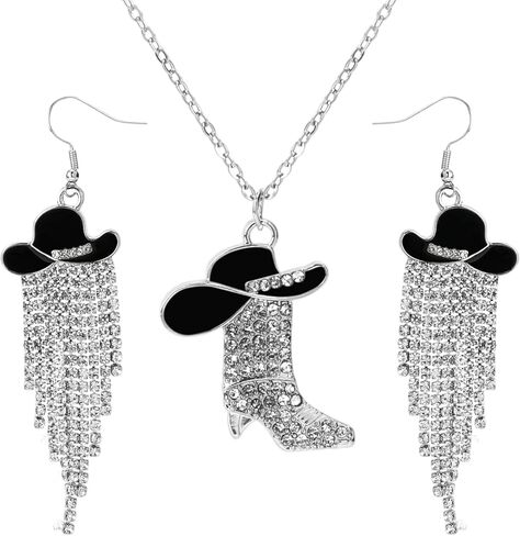 Yuunheg 2 Pcs Cowgirl Jewelry for Women Cowgirl Accessories for Women Sparkly Rhinestone Western Tassel Earrings and Cowboy Boot Necklace Sets for Wild West Theme Party Country Music Festival in Kuwait