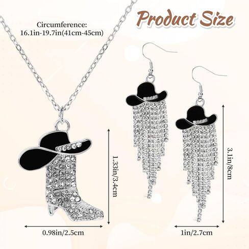 Yuunheg 2 Pcs Cowgirl Jewelry for Women Cowgirl Accessories for Women Sparkly Rhinestone Western Tassel Earrings and Cowboy Boot Necklace Sets for Wild West Theme Party Country Music Festival in Kuwait