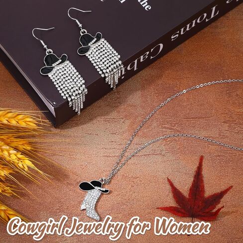 Yuunheg 2 Pcs Cowgirl Jewelry for Women Cowgirl Accessories for Women Sparkly Rhinestone Western Tassel Earrings and Cowboy Boot Necklace Sets for Wild West Theme Party Country Music Festival in Kuwait