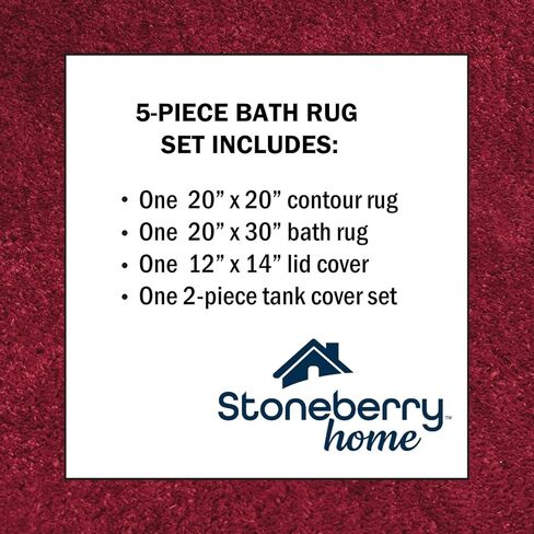 مجموعة سجاد حمام فخمة من Stoneberry Home مكونة من 5 قطع، سجاد حمام ناعم وغير قابل للانزلاق، سجادة حمام ماصة وسريعة الجفاف، غطاء غطاء، وأغطية خزان، عنابي in Saudi Arabia