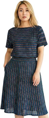 Decades Fashion Frankie Top in Rainbow Sparkle, Vintage Style Striped Blouse, Polyester Spandex Blend, Stretch Fabric in Saudi Arabia