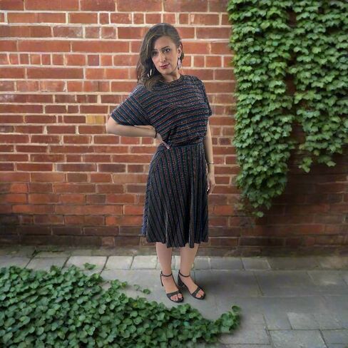 Decades Fashion Frankie Top in Rainbow Sparkle, Vintage Style Striped Blouse, Polyester Spandex Blend, Stretch Fabric in Saudi Arabia