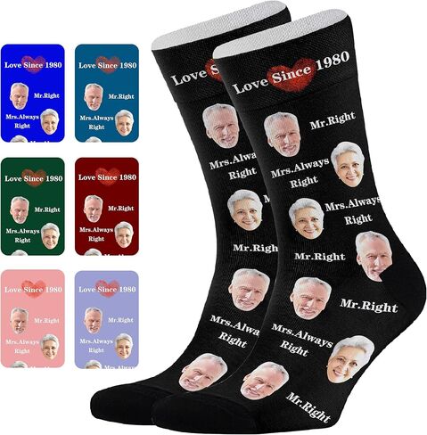 Purgmipth Custom Socks with FACE PHOTOS TEXT Made in USA, Personalized Funny Gifts for Birthday Christmas Wedding in Saudi Arabia