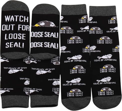 MBMSO Funny Seal Gift 2 Pairs Seal of Approval Socks Seal Lovers Gift Watch out for Loose Seal Novelty Socks Punny Jokes Gift in Saudi Arabia