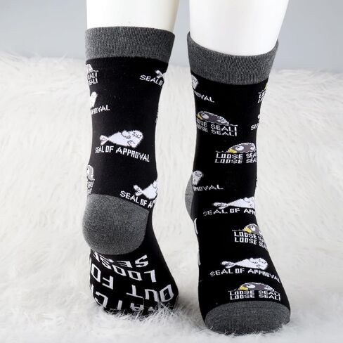 MBMSO Funny Seal Gift 2 Pairs Seal of Approval Socks Seal Lovers Gift Watch out for Loose Seal Novelty Socks Punny Jokes Gift in Saudi Arabia