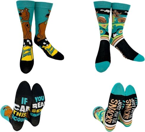 Hyp "Sock Talk Scooby Snacks 2 pack Men's Socks. 2 pair Scooby Doo in Mystery Machine & Scooby Snacks - Bottom Sole Text: I’m Here For The Snacks & If You Can Read This… Men’s Shoe Size 6-12. in Saudi Arabia