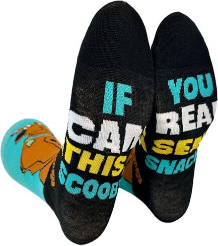 Hyp "Sock Talk Scooby Snacks 2 pack Men's Socks. 2 pair Scooby Doo in Mystery Machine & Scooby Snacks - Bottom Sole Text: I’m Here For The Snacks & If You Can Read This… Men’s Shoe Size 6-12. in Saudi Arabia