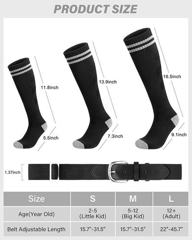 Ludaro Baseball Soccer Socks for Boys Girls, Toddler Knee High Football Softball Athletic Socks Belt Combo Set for Kids Youth in Saudi Arabia