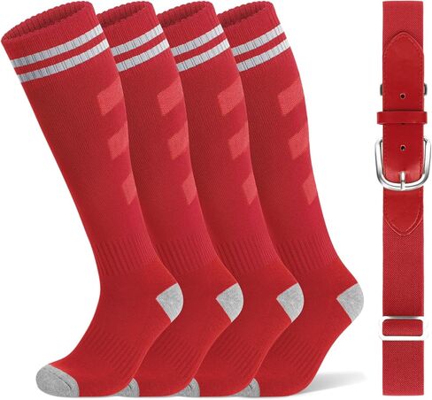 Ludaro Baseball Soccer Socks for Boys Girls, Toddler Knee High Football Softball Athletic Socks Belt Combo Set for Kids Youth in Saudi Arabia