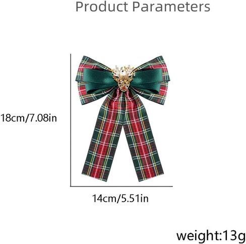 Large Lady Deer Bow Pre-Tied Brooch Pin for Women Girls Unisex Fabric Plaid Christmas Bowknot Rhinestone Brooches Lapel Pins Elegant Xmas Holiday Corsage Collar Dress Accessories Jewelry Gift in Saudi Arabia