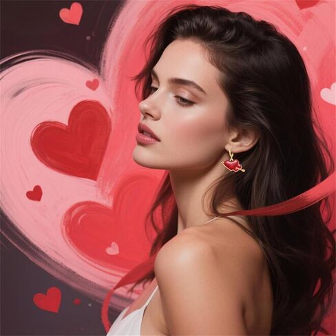 rlhrnde 16 أزواج عيد الحب الأقراط مجموعة للنساء الأزياء بريق الأحمر القلب كيوبيد السهم بالون الشوكولاته روز الشفاه المغلف هوب الأقراط رومانسية عيد الحب عطلة حزب المجوهرات هدية in Saudi Arabia