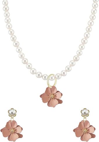 GUOXIAOMEI Floral With Bud Pearl Necklace and Earrings Set Pearl Flower Jewelry Set for Women Bridal Wedding Party in Saudi Arabia