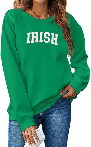 Women St. Patrick's Day Sweatshirts Shamrock Clover Chenille Letter Sweatshirt Irish Gift Long Sleeve Blouse in Saudi Arabia