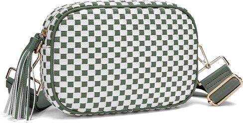 AMZFROG Small Checkered Crossbody Bag for Womenl Cute Vegan Leather Purses Trendy Shoulder Handbags Wide Strap in Saudi Arabia