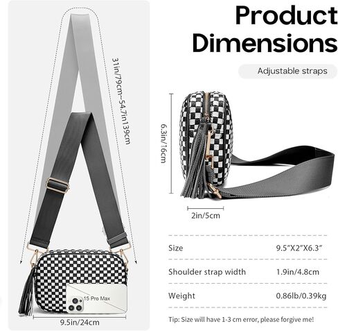 AMZFROG Small Checkered Crossbody Bag for Womenl Cute Vegan Leather Purses Trendy Shoulder Handbags Wide Strap in Saudi Arabia