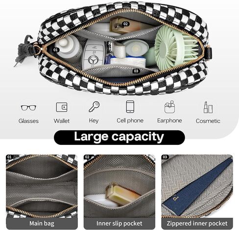 AMZFROG Small Checkered Crossbody Bag for Womenl Cute Vegan Leather Purses Trendy Shoulder Handbags Wide Strap in Saudi Arabia