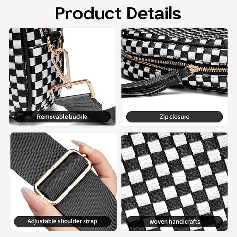 AMZFROG Small Checkered Crossbody Bag for Womenl Cute Vegan Leather Purses Trendy Shoulder Handbags Wide Strap in Saudi Arabia