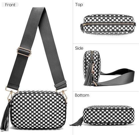 AMZFROG Small Checkered Crossbody Bag for Womenl Cute Vegan Leather Purses Trendy Shoulder Handbags Wide Strap in Saudi Arabia