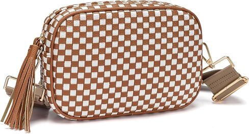 AMZFROG Small Checkered Crossbody Bag for Womenl Cute Vegan Leather Purses Trendy Shoulder Handbags Wide Strap in Saudi Arabia