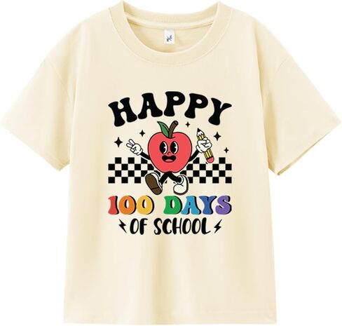 قميص Honeypawpaw Happy 100 يوم من المدرسة للأولاد والبنات والأطفال الصغار، تي شيرت للاحتفال بالمدرسة 100 يوم، 3-7T in Kuwait