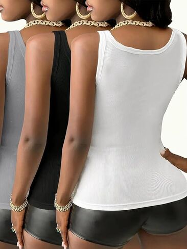 3 Pack Women Sleeveless V Neck Tank Tops Solid Color Basic Layering Shirt Set Slim Fit Casual Daily Wear Tank Top in Saudi Arabia