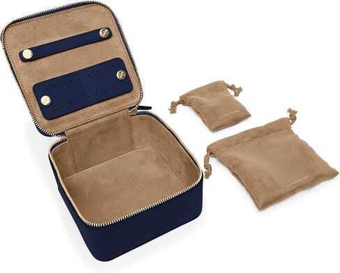 Leatherology Navy Blue Leather Jewelry Organizer Set – Includes Small & Medium Cases with Suede Pockets, Zipped Pouches & Soft Lining – Compact Storage for Rings, Earrings & Accessories in Saudi Arabia