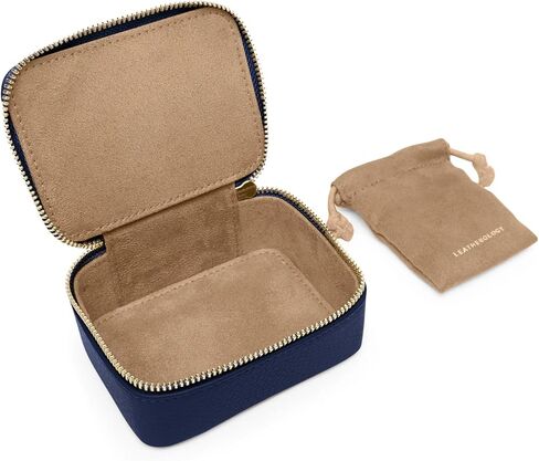Leatherology Navy Blue Leather Jewelry Organizer Set – Includes Small & Medium Cases with Suede Pockets, Zipped Pouches & Soft Lining – Compact Storage for Rings, Earrings & Accessories in Saudi Arabia