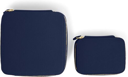 Leatherology Navy Blue Leather Jewelry Organizer Set – Includes Small & Medium Cases with Suede Pockets, Zipped Pouches & Soft Lining – Compact Storage for Rings, Earrings & Accessories in Saudi Arabia
