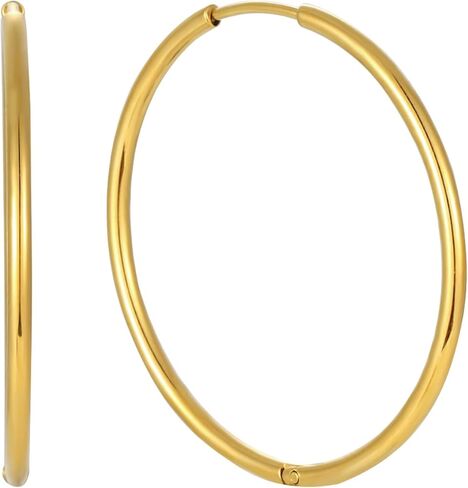 Thin Gold Hoop Earrings Hypoallergenic 18K Gold Plated Hoop Earrings for Women,Large Hoops Non Tarnish for Women 15/20/25/30/40/50MM in Saudi Arabia
