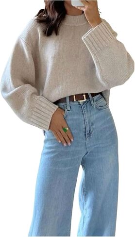 GORGLITTER Women's Oversized Fall Sweaters Crew Neck Long Sleeve Slouchy Chunky Knit Sweater Pullover Tops in Saudi Arabia