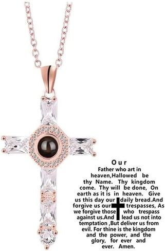 تايبينغ ليك كريتف كروس بروجيكتور قلادة قلادة كريستال كروس لورد صلاة الصليب قلادة للأصدقاء هدية الأب والأم والآباء، ذهبي وردي in Kuwait