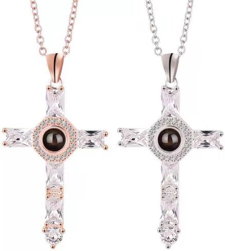 تايبينغ ليك كريتف كروس بروجيكتور قلادة قلادة كريستال كروس لورد صلاة الصليب قلادة للأصدقاء هدية الأب والأم والآباء، ذهبي وردي in Kuwait