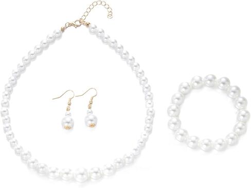 Caiyao Vintage White Faux Pearl Pearl Beads Choker Necklaces Bracelets Earrings Set Elegant Crystal Imitation Pearl Strand Necklace for Women Bridal Bridesmaid Wedding Party Costume Jewelry Gifts in Saudi Arabia