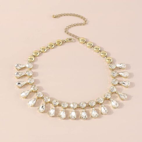 Chargances Glitter Gemstone Pendant Choker Necklace Boho Crystal Rhinestone Collar Necklace Jewelry for Women Gift Party (Gold) in Saudi Arabia