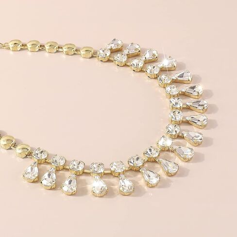 Chargances Glitter Gemstone Pendant Choker Necklace Boho Crystal Rhinestone Collar Necklace Jewelry for Women Gift Party (Gold) in Saudi Arabia
