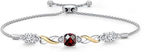 Gemstone Birthstone and Moissanite Infinity Bracelet for Women with Lab Grown Diamond Accents | 925 Silver and 10K Yellow Gold | Cushion 6MM and 5MM | Adjustable Bolo Bracelet | Easy-On Easy-Off in Saudi Arabia
