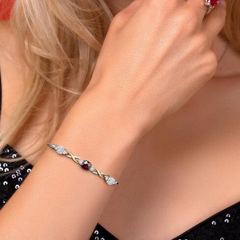 Gemstone Birthstone and Moissanite Infinity Bracelet for Women with Lab Grown Diamond Accents | 925 Silver and 10K Yellow Gold | Cushion 6MM and 5MM | Adjustable Bolo Bracelet | Easy-On Easy-Off in Saudi Arabia