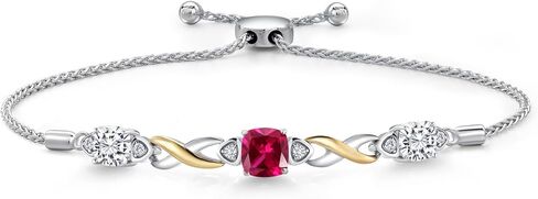 Gemstone Birthstone and Moissanite Infinity Bracelet for Women with Lab Grown Diamond Accents | 925 Silver and 10K Yellow Gold | Cushion 6MM and 5MM | Adjustable Bolo Bracelet | Easy-On Easy-Off in Saudi Arabia