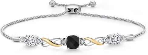 Gemstone Birthstone and Moissanite Infinity Bracelet for Women with Lab Grown Diamond Accents | 925 Silver and 10K Yellow Gold | Cushion 6MM and 5MM | Adjustable Bolo Bracelet | Easy-On Easy-Off in Saudi Arabia