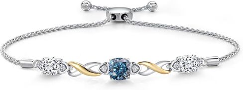 Gemstone Birthstone and Moissanite Infinity Bracelet for Women with Lab Grown Diamond Accents | 925 Silver and 10K Yellow Gold | Cushion 6MM and 5MM | Adjustable Bolo Bracelet | Easy-On Easy-Off in Saudi Arabia