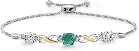 Gemstone Birthstone and Moissanite Infinity Bracelet for Women with Lab Grown Diamond Accents | 925 Silver and 10K Yellow Gold | Cushion 6MM and 5MM | Adjustable Bolo Bracelet | Easy-On Easy-Off in Saudi Arabia