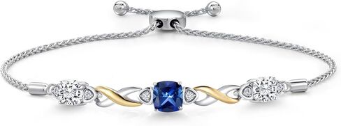Gemstone Birthstone and Moissanite Infinity Bracelet for Women with Lab Grown Diamond Accents | 925 Silver and 10K Yellow Gold | Cushion 6MM and 5MM | Adjustable Bolo Bracelet | Easy-On Easy-Off in Saudi Arabia