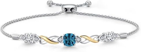 Gemstone Birthstone and Moissanite Infinity Bracelet for Women with Lab Grown Diamond Accents | 925 Silver and 10K Yellow Gold | Cushion 6MM and 5MM | Adjustable Bolo Bracelet | Easy-On Easy-Off in Saudi Arabia