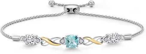 Gemstone Birthstone and Moissanite Infinity Bracelet for Women with Lab Grown Diamond Accents | 925 Silver and 10K Yellow Gold | Cushion 6MM and 5MM | Adjustable Bolo Bracelet | Easy-On Easy-Off in Saudi Arabia